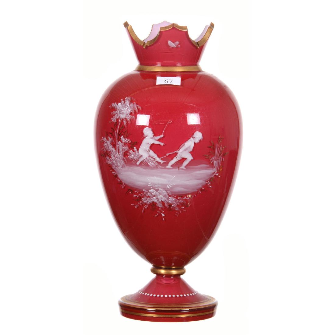 12.5" Cased Cranberry Art Glass Vase (1 of 3)