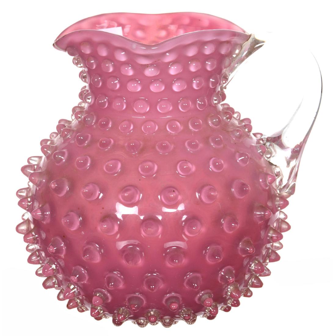 7" Pink Opalescent Hobnail Art Glass Pitcher (1 of 2)