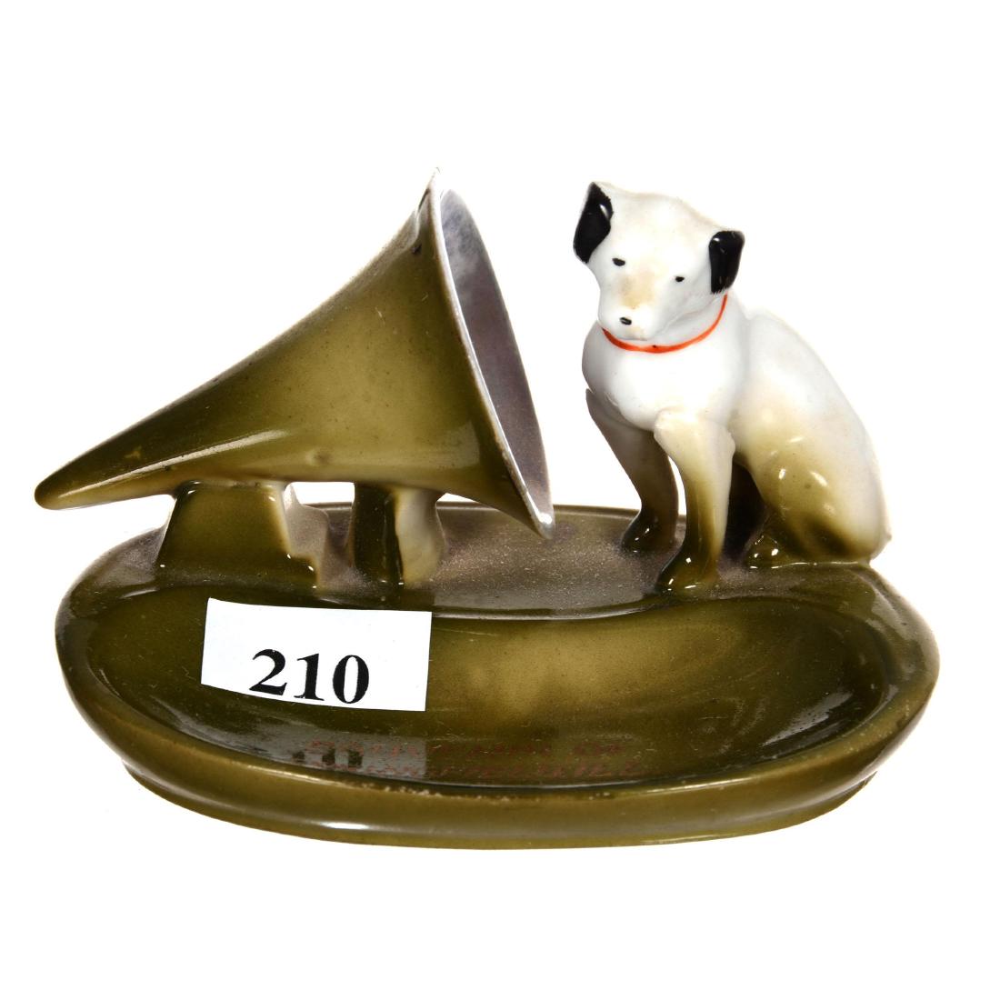 2.5" X 4" Nippon (Stamp Mark) Figural Souvenir Ash Tray: 2.5" X 4" Nippon (Stamp Mark) Figural Souvenir Ash Tray RCA Dog Listening to His Master's Voice - Souvenir of Springfield Illinois