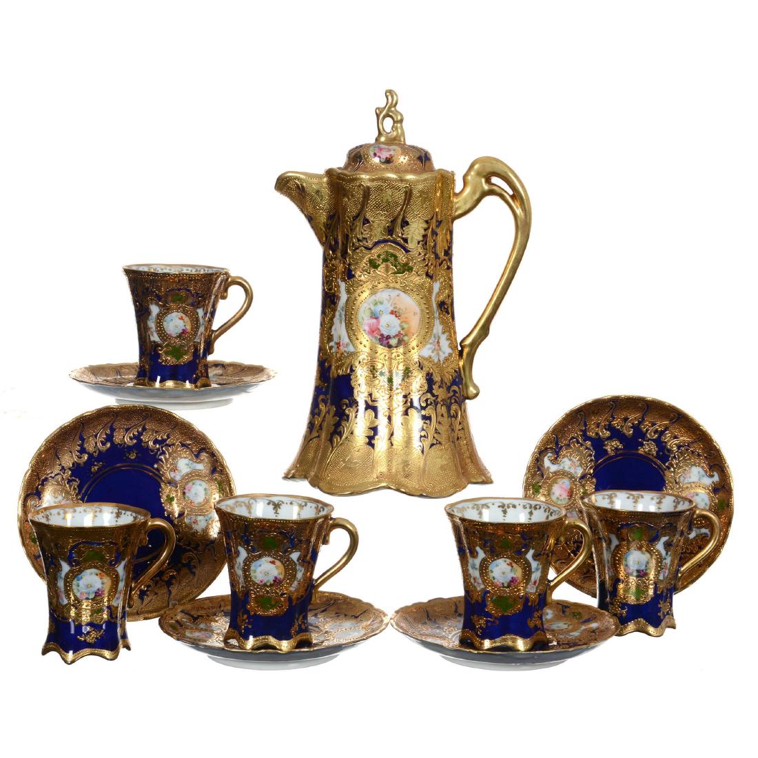 10.5" Nippon (Green Maple Leaf) Chocolate Pot & (5) Mat (1 of 2)