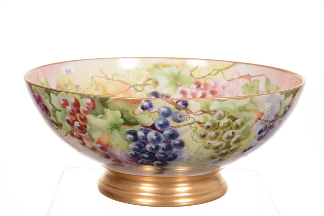 6.5" X 15.5" Limoges (Marked T&V) Hand Painted Punch Bo: 6.5" X 15.5" Limoges (Marked T&V) Hand Painted Punch Bo Colorful Vintage Motif with Strong Gold Trim Highlights - Artist Signed "R.R.B."
