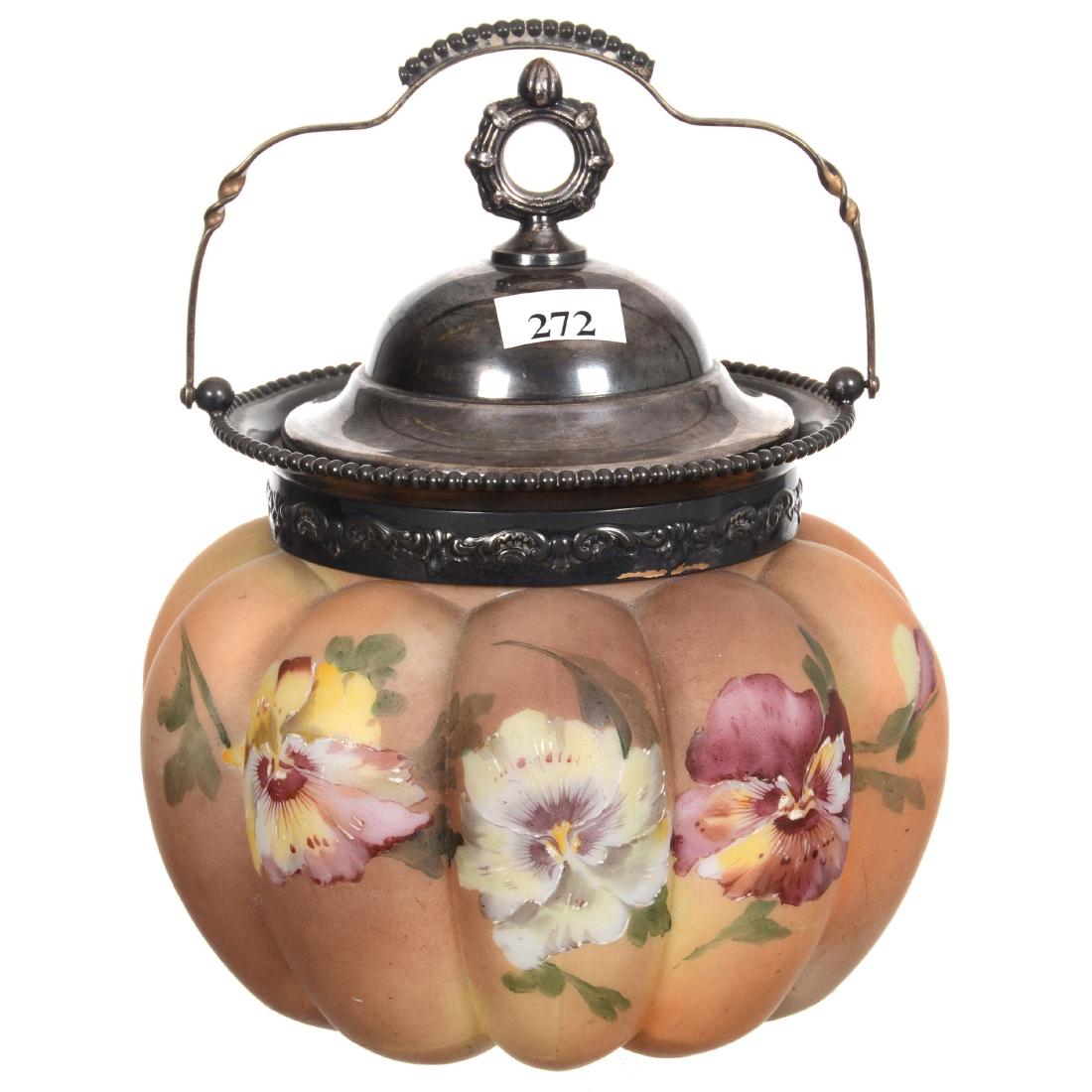 8" Mt. Washington Melon Ribbed Art Glass Biscuit Jar (1 of 3)