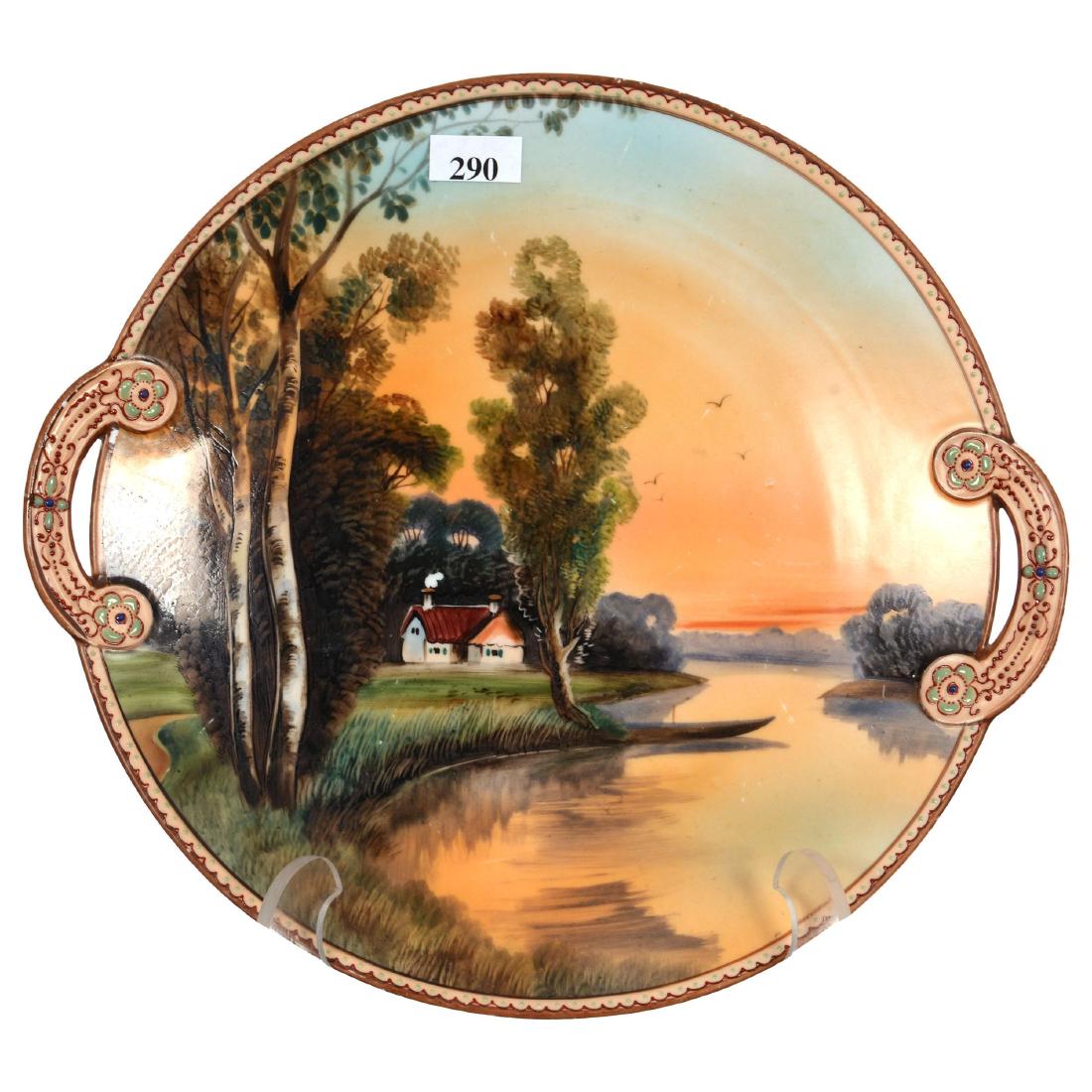 11" Nippon (Green Wreath) Two-Handled Cake Plate (1 of 2)