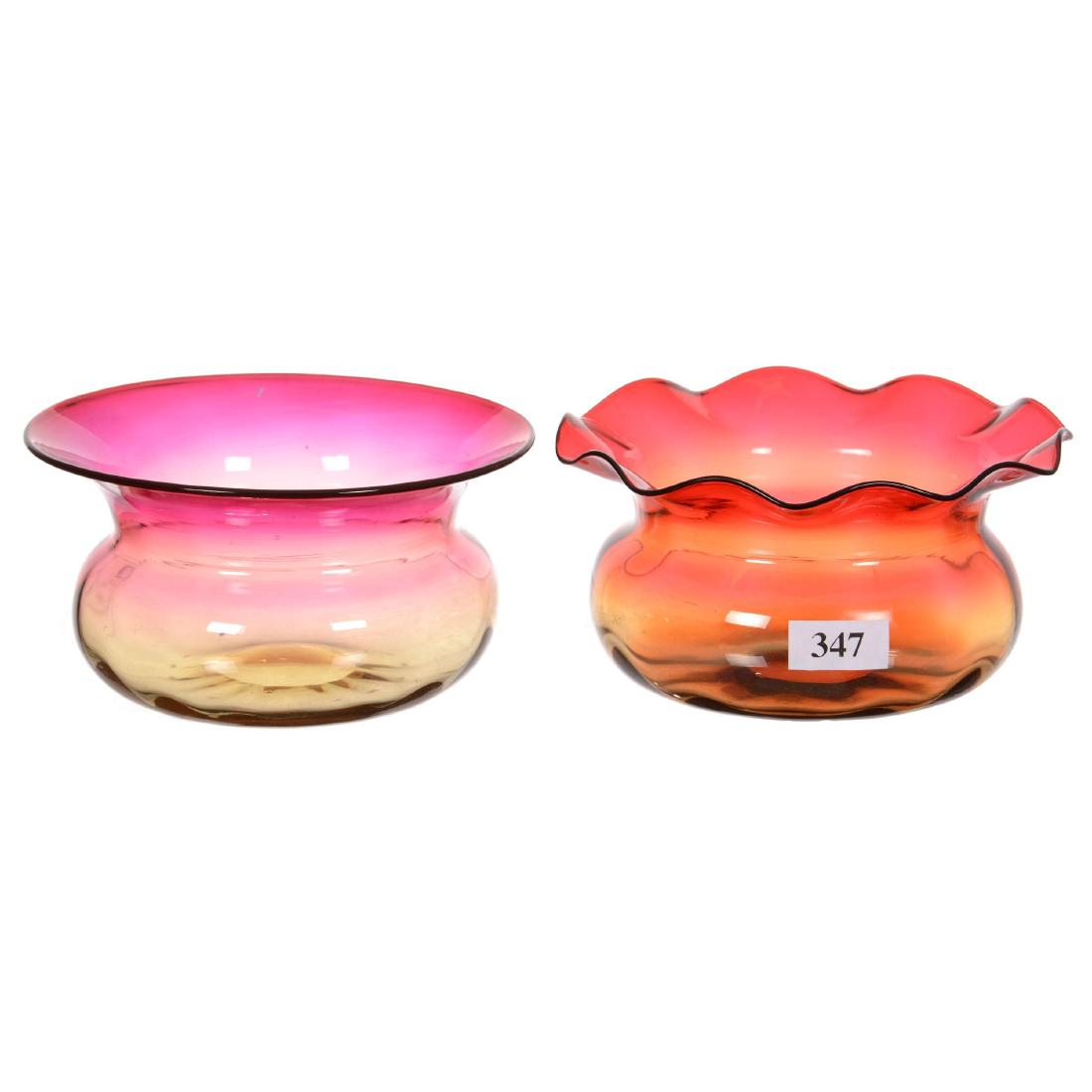 (2) 5.25" Amberina Art Glass Bowls: (2) 5.25" Amberina Art Glass Bowls Spittoon Shape - (1) Smooth - (1) Ruffled