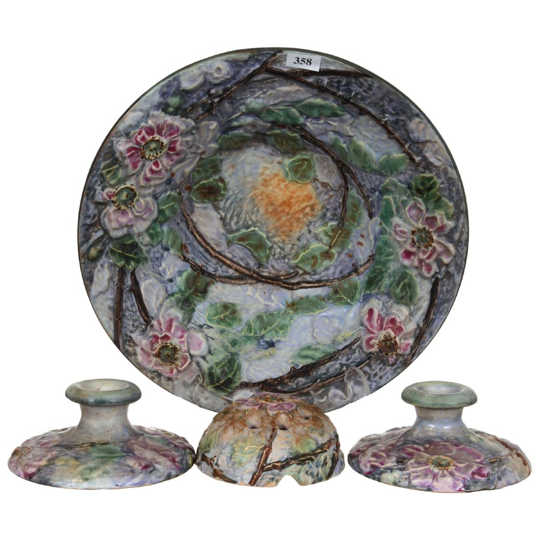 Four Piece Weller Art Pottery Console Set (1 of 2)