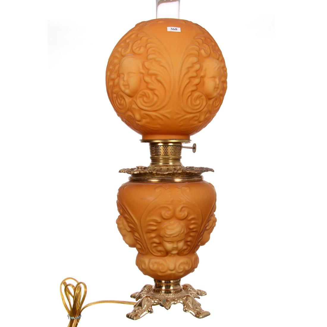23.5" Apricot Satin Art Glass Gone with Wind Lamp (1 of 3)