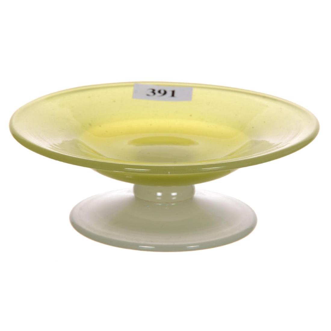 1.5" X 5" Unmarked Stevens And Williams Compote: 1.5" X 5" Unmarked Stevens And Williams Compote Lemon Yellow Jade