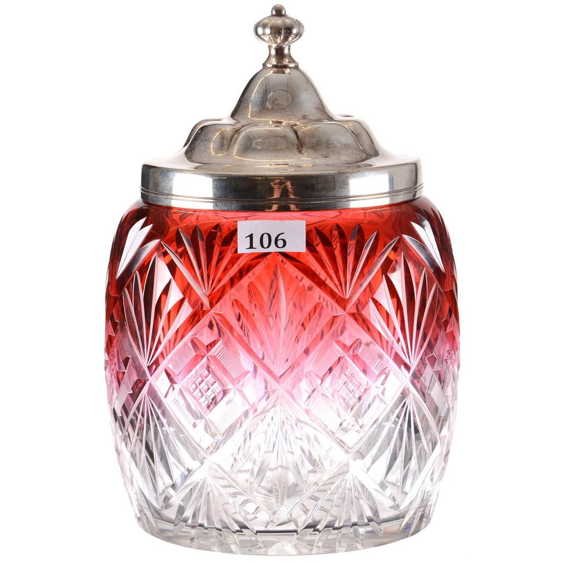 Biscuit Jar - 8"Deep Cranberry Shading to Clear (1 of 2)