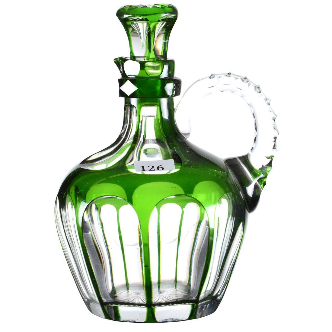 Rum Jug - 8" - ABCGGreen Cut to Clear - Heavy Flute (1 of 2)