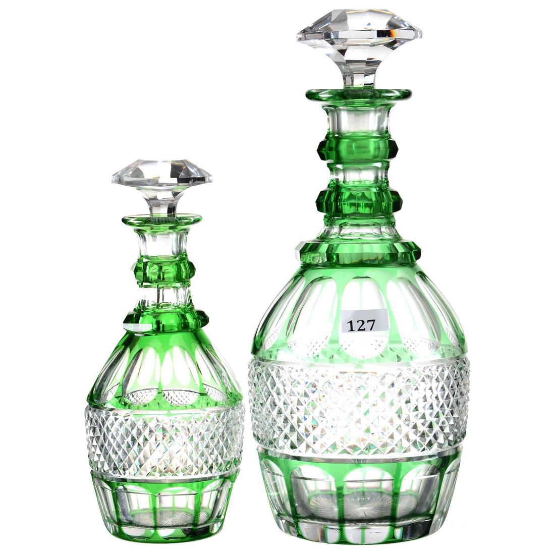 (2) DecantersMatching Pattern - Green Cut to Clear - (1 of 2)