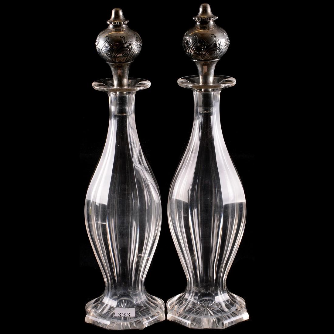 Pair Decanters - 15.5"Flute Pattern - Elaborate (1 of 2)