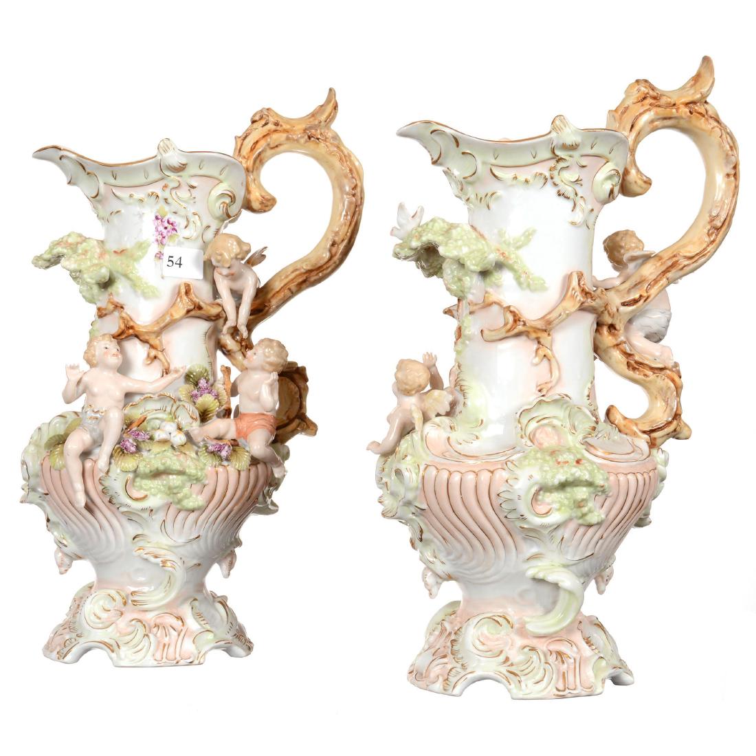Pair Three Dimensional 12.25" Porcelain Ewers (1 of 3)