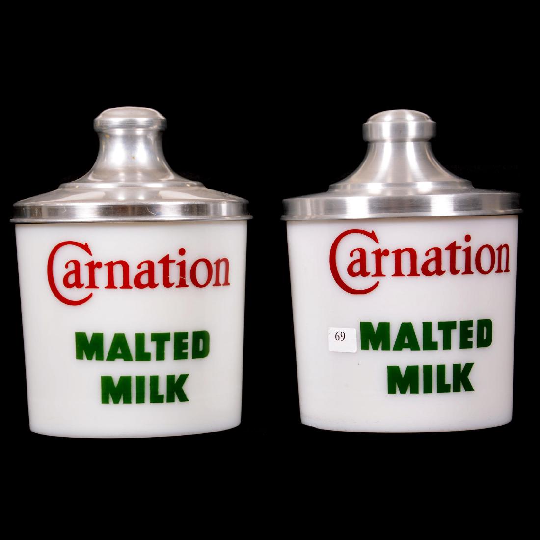Pair 8.5" Original "Carnation Malted Milk" Advertising (1 of 3)
