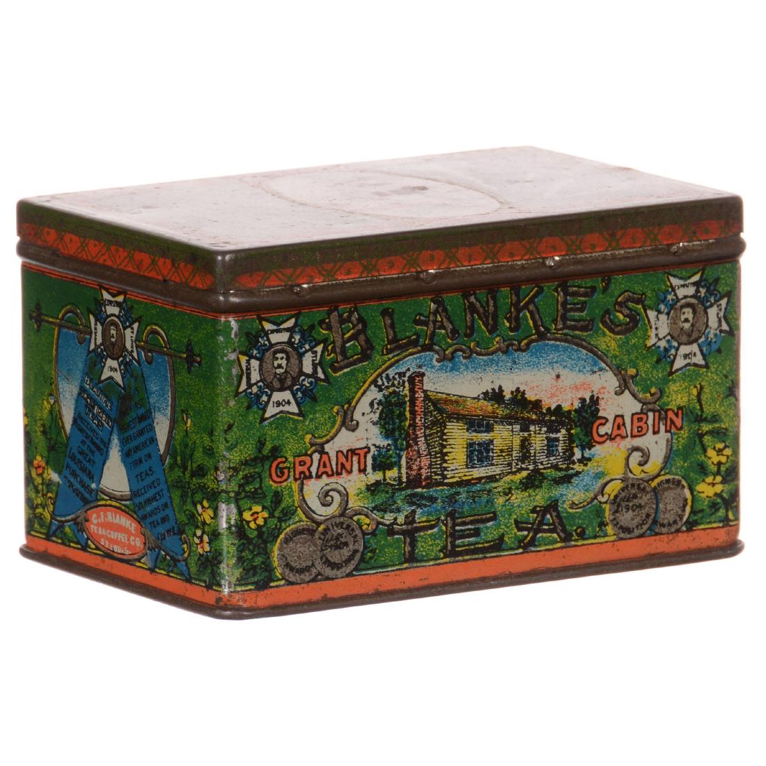3" X 5" X 3.25" Advertising Tin: "Blanke's Grant Cabin Tea" - Circa 1904