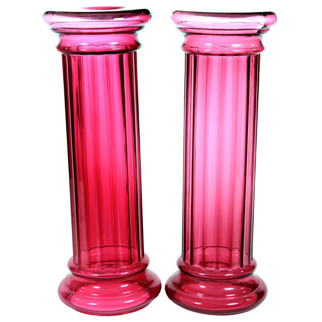 Pair 30" X 10.5" Solid Cranberry Art Glass Pedestals (1 of 2)