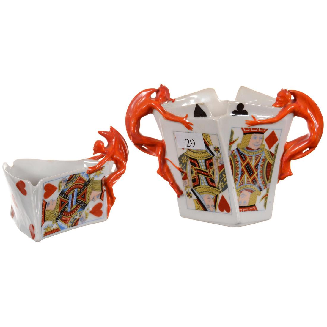 Two Royal Bayreuth (Blue Mark) Devil and Cards Items (1 of 4)