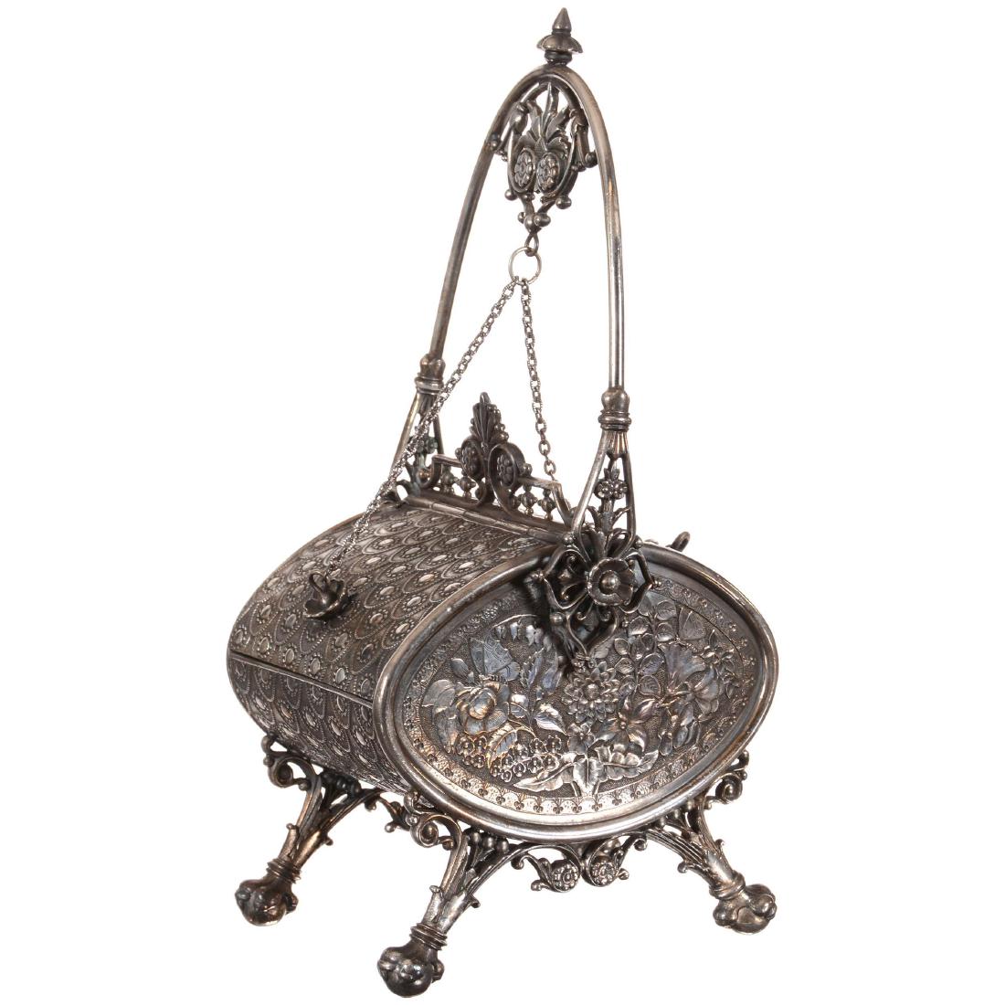 Unmarked Silverplate Mechanical Jewel Box (1 of 3)