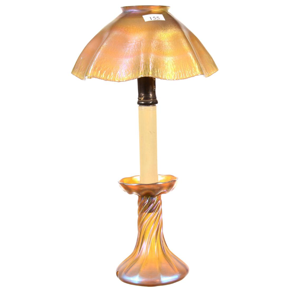 Signed "L.C.T." Art Glass Candle Lamp (1 of 3)