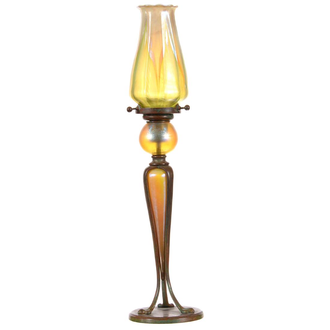 Marked "Tiffany Studios" Art Glass Candle Lamp