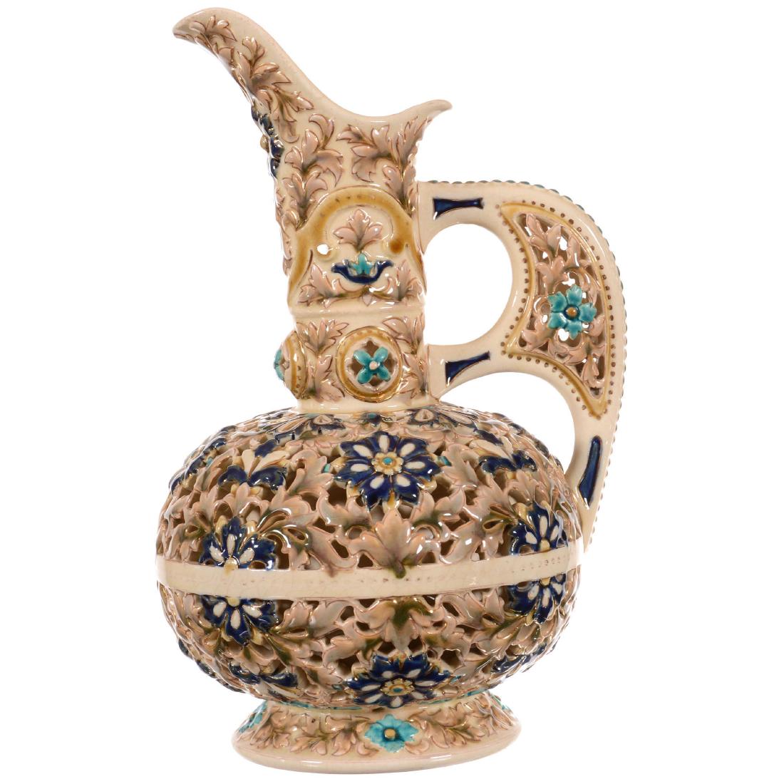 Marked Zsolnay Handled Ewer (1 of 4)