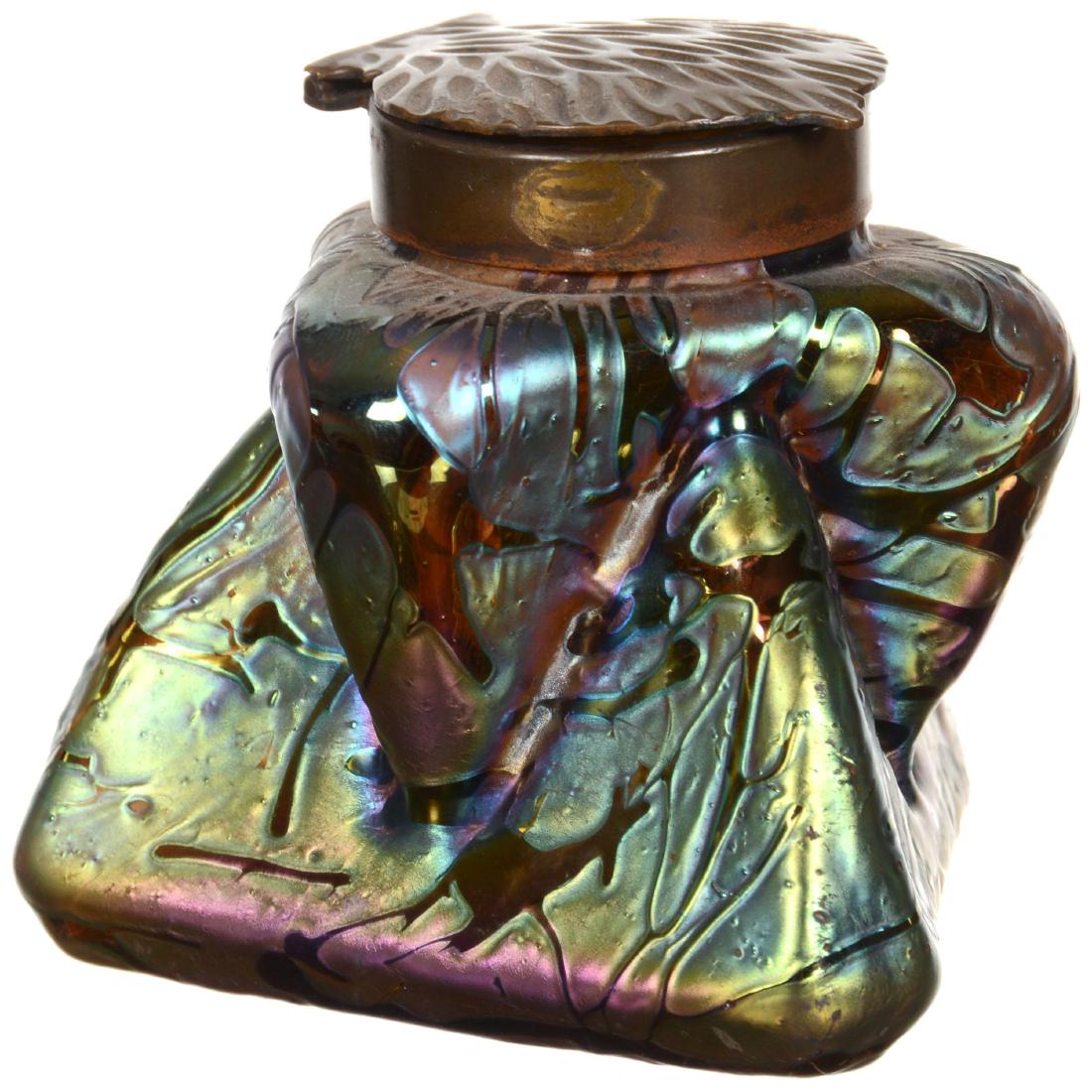 Unmarked Loetz Style Art Glass Inkwell (1 of 2)