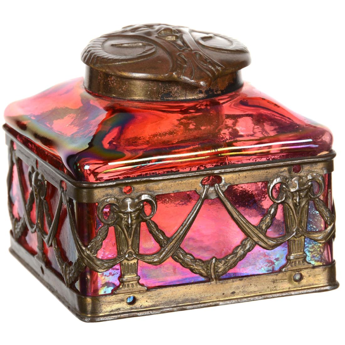 Unmarked Loetz Style Art Glass Inkwell (1 of 2)