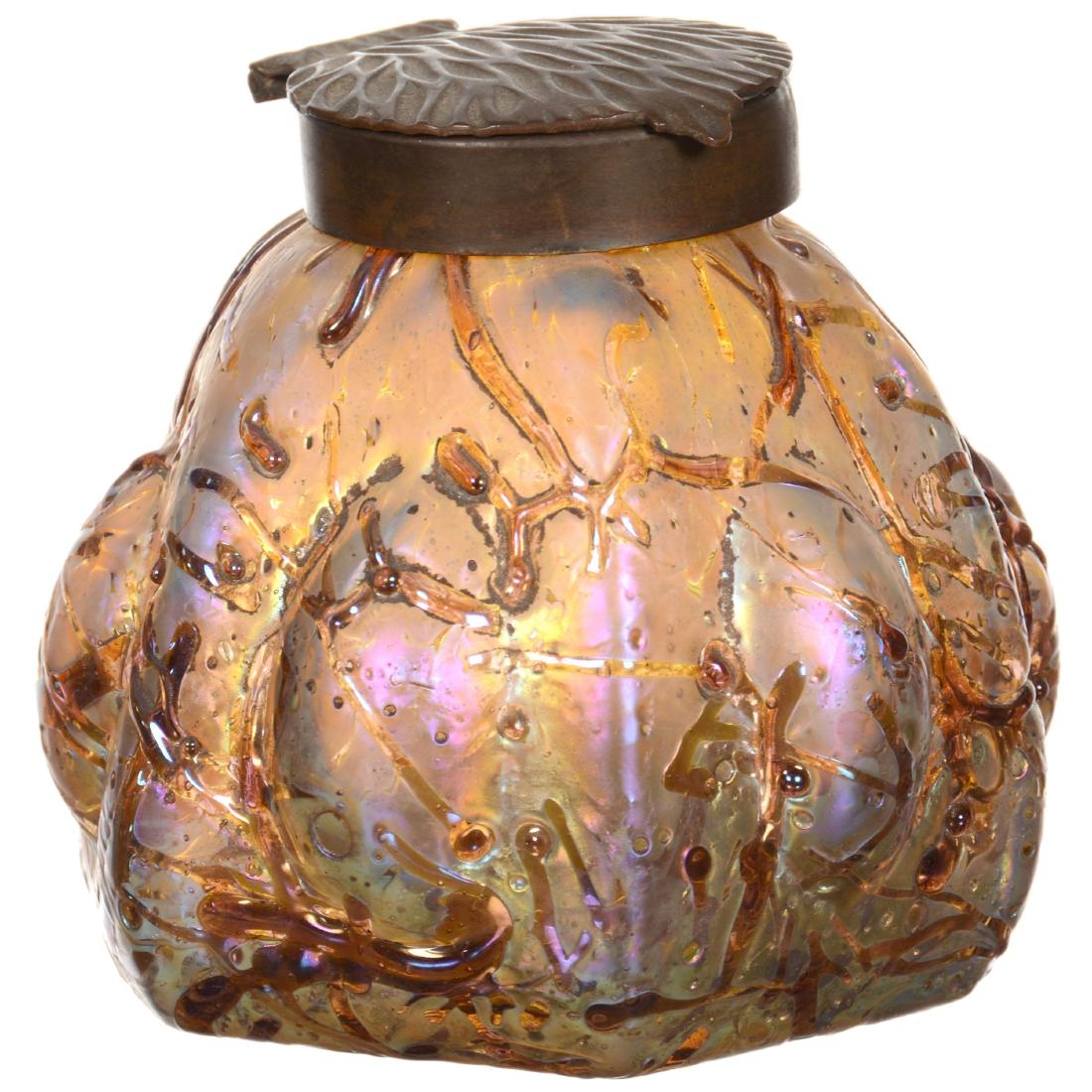 Unmarked Loetz Style Art Glass Inkwell (1 of 2)