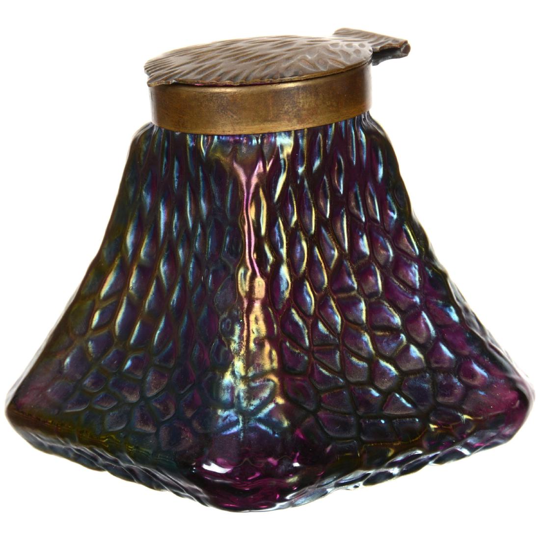 Unmarked Loetz Style Art Glass Inkwell (1 of 2)