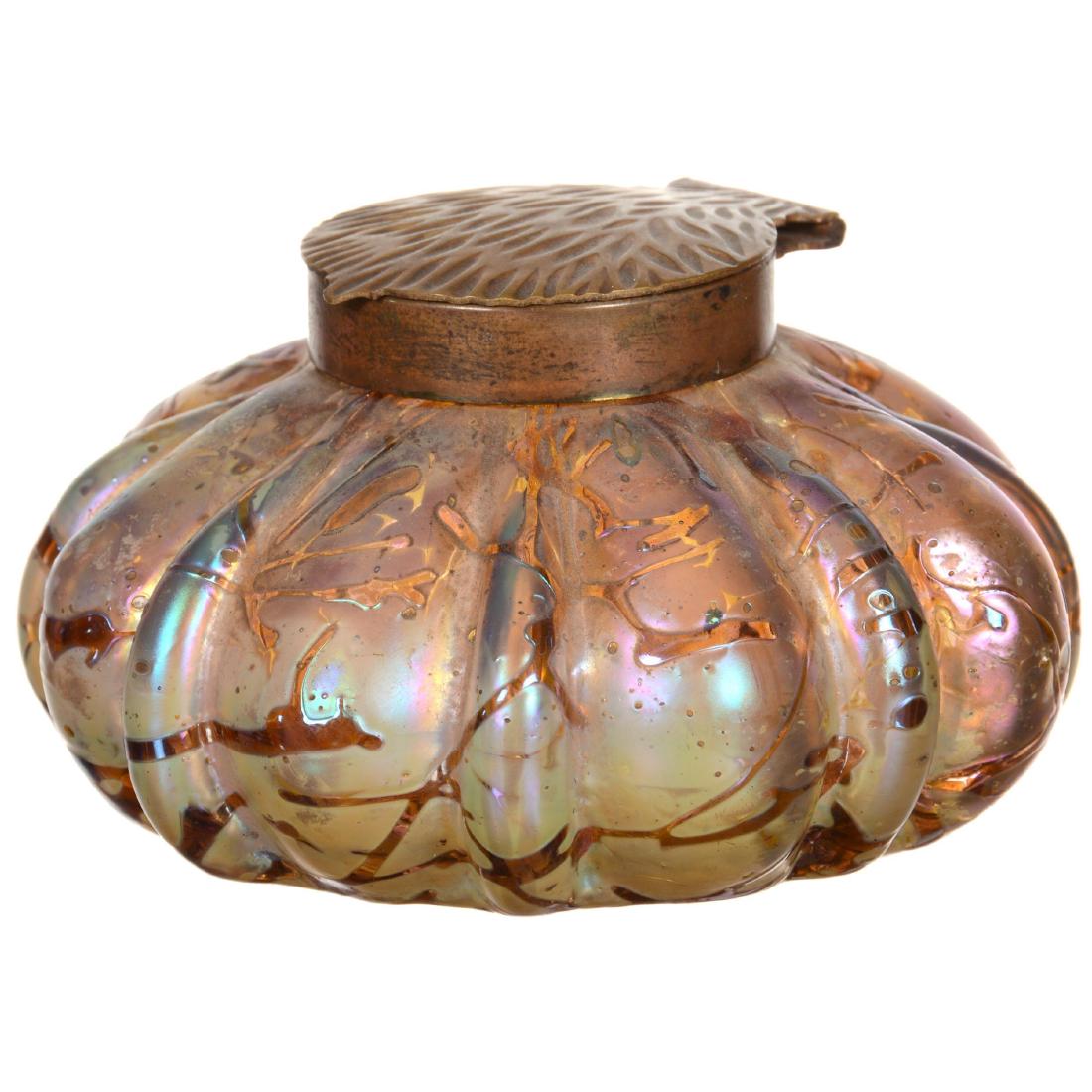 Unmarked Loetz Style Art Glass Inkwell (1 of 2)