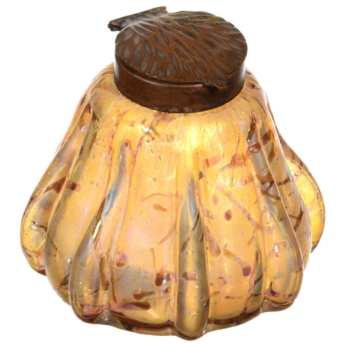 Unmarked Loetz Style Art Glass Inkwell (1 of 2)