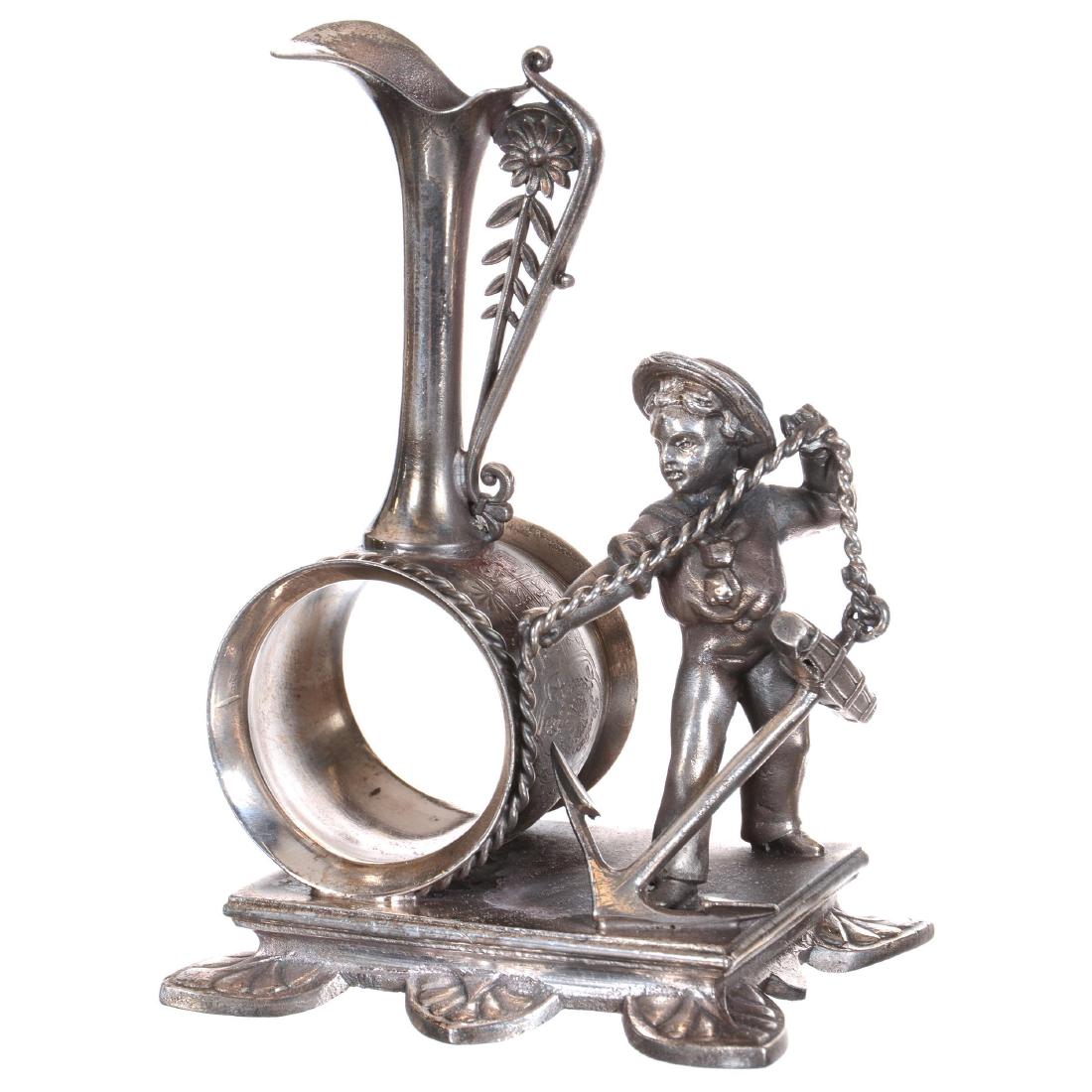 Figural Silverplate Napkin Ring with Bud Vase (1 of 3)
