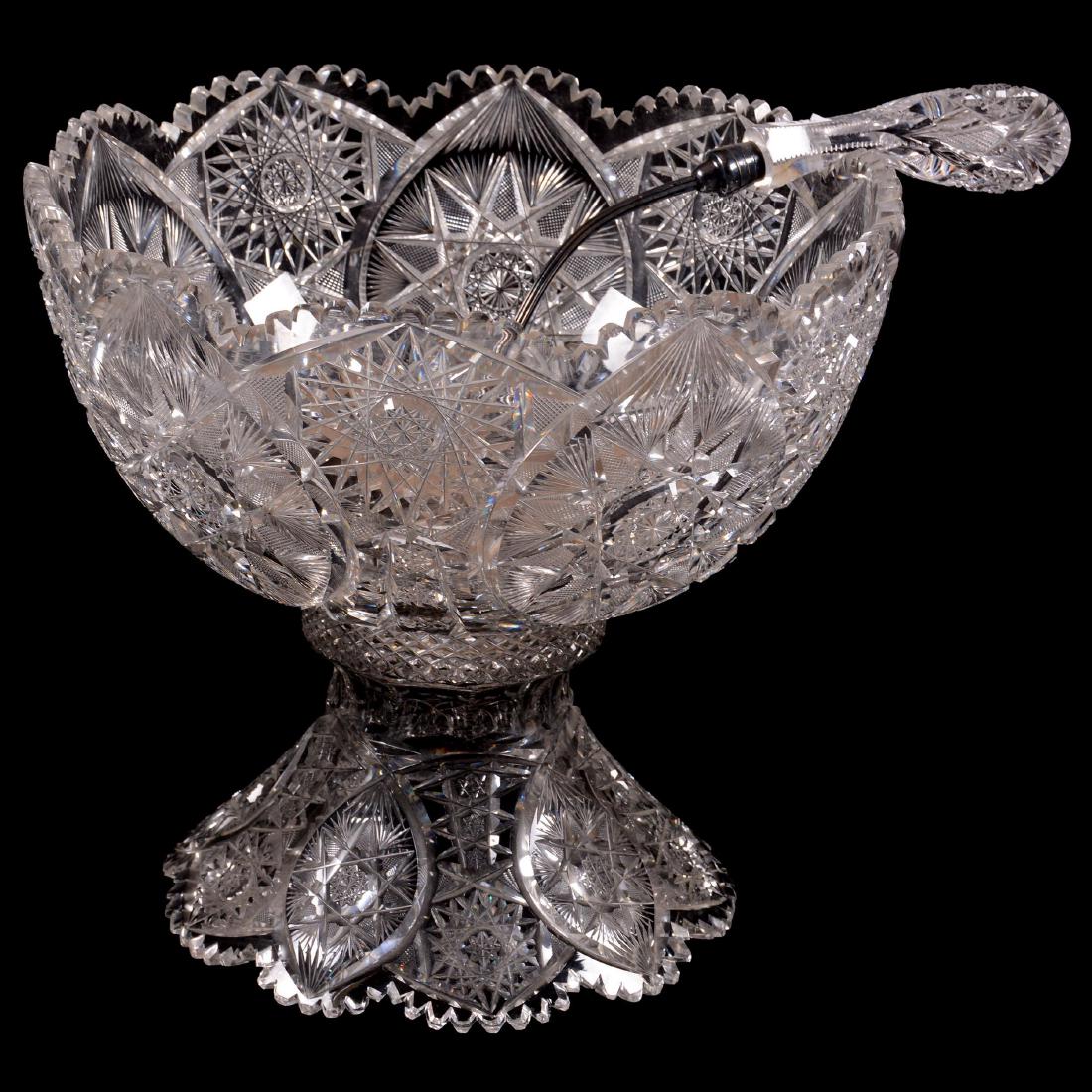 American Brilliant Cut Glass TwoPart Punch Bowl