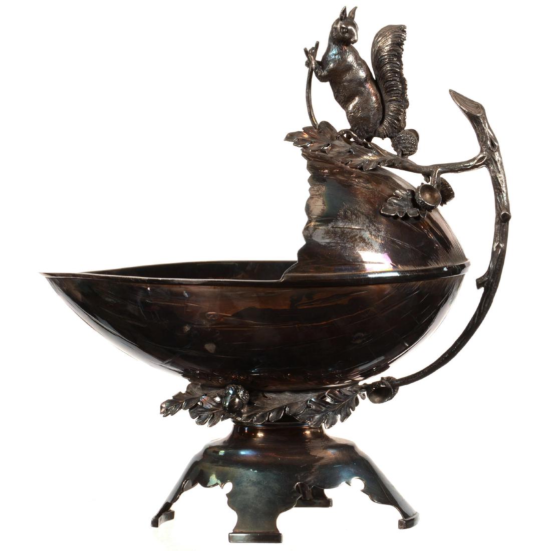 Middletown #1 Silverplate Figural Bowl: 13" X 12.5" Middletown #1 Silverplate Figural Bowl - Acorn Shape with Full Figure Squirrel on Branch