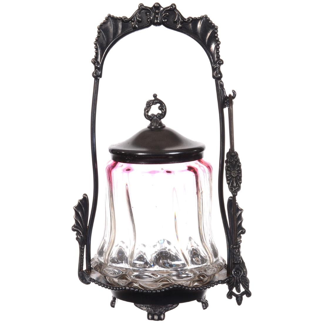 Pickle Castor: Pickle Castor - 9.5" - Rubina Ribbed Art Glass Insert - Set on Pairpoint #682 Silverplate Frame