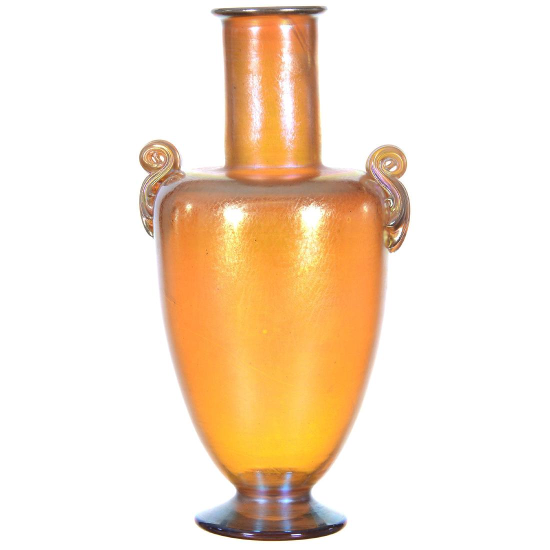 Signed Tiffany Art Glass Pedestal Two-Handled Vase (1 of 3)