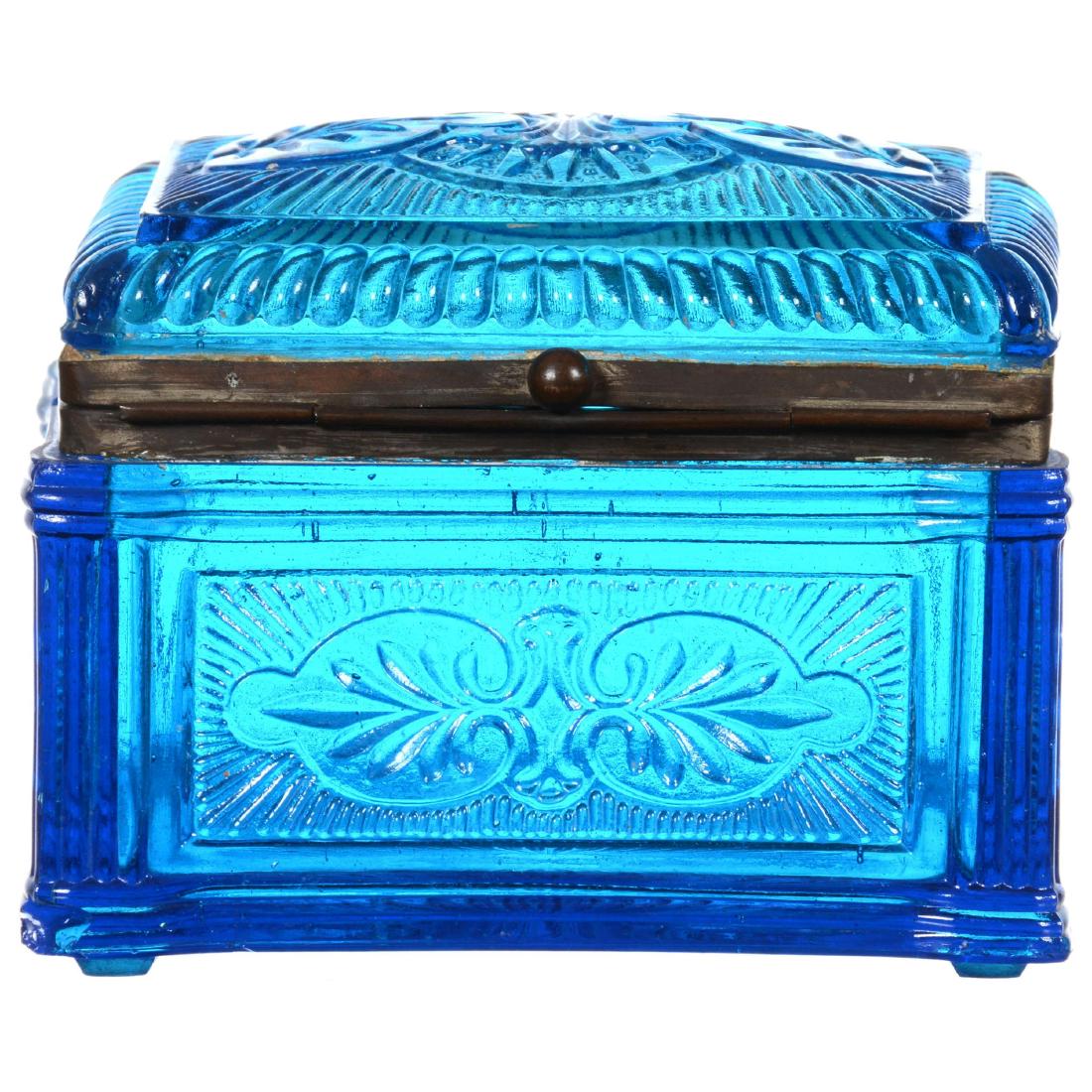 Blue Pattern Glass Hinged Box (1 of 2)