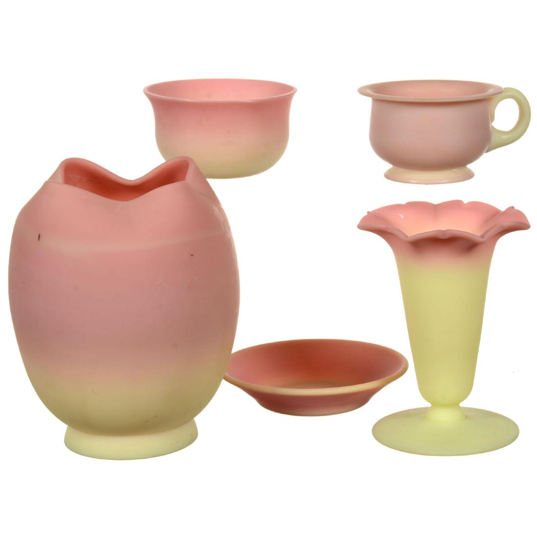 (5) Burmese Art Glass Items (1 of 1)