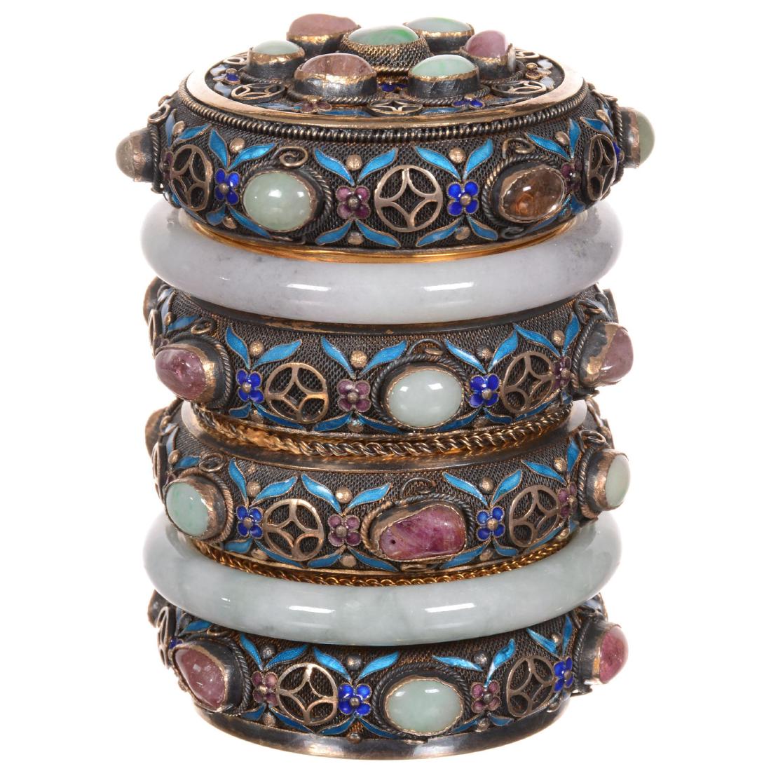 Chinese Gilded Silver & Enamel Tea Caddy (1 of 3)