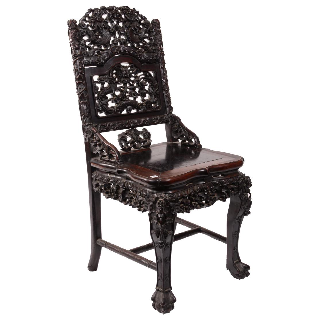 Antique Carved Teakwood Chair (1 of 4)