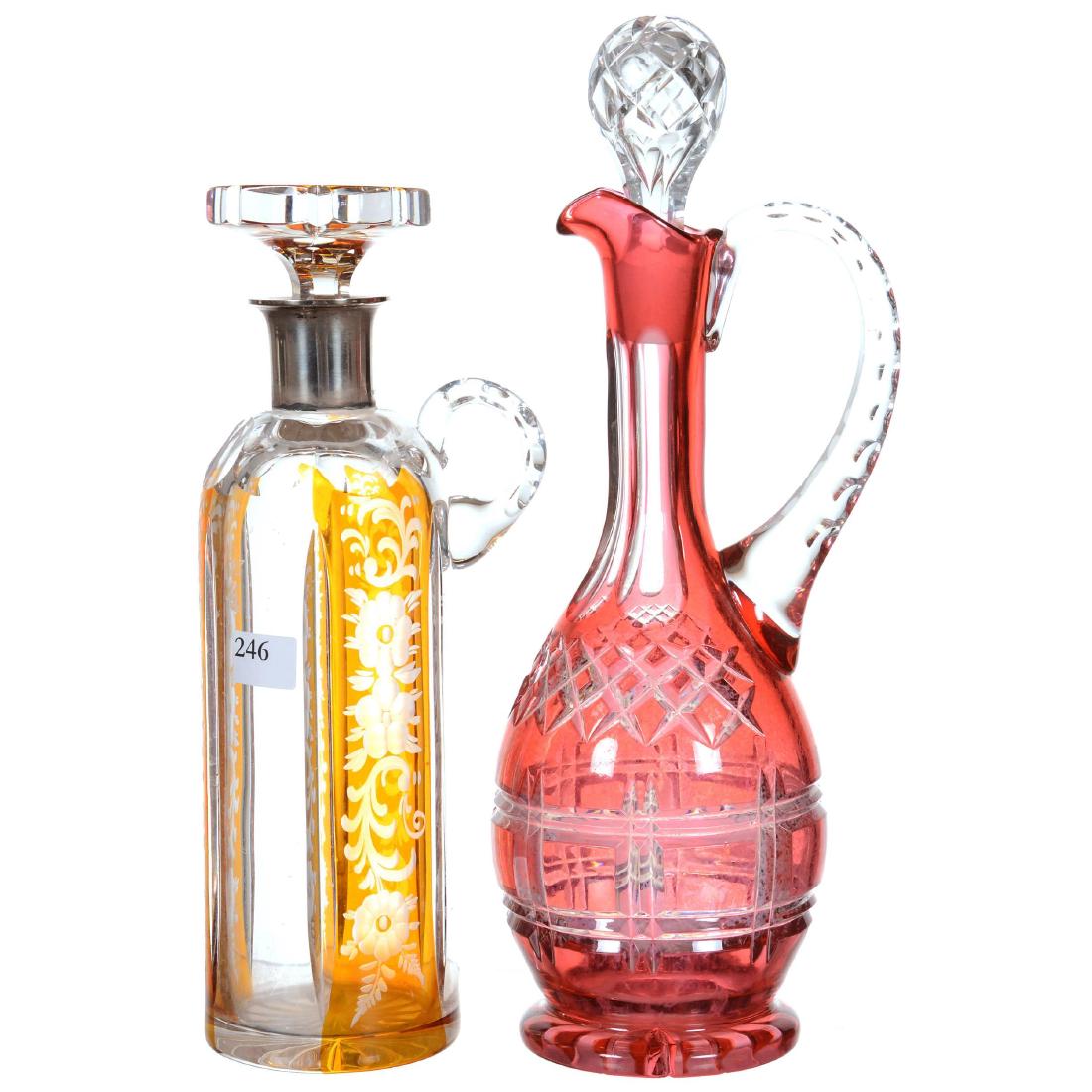 (2) Color to Clear Art Glass Decanters (1 of 2)
