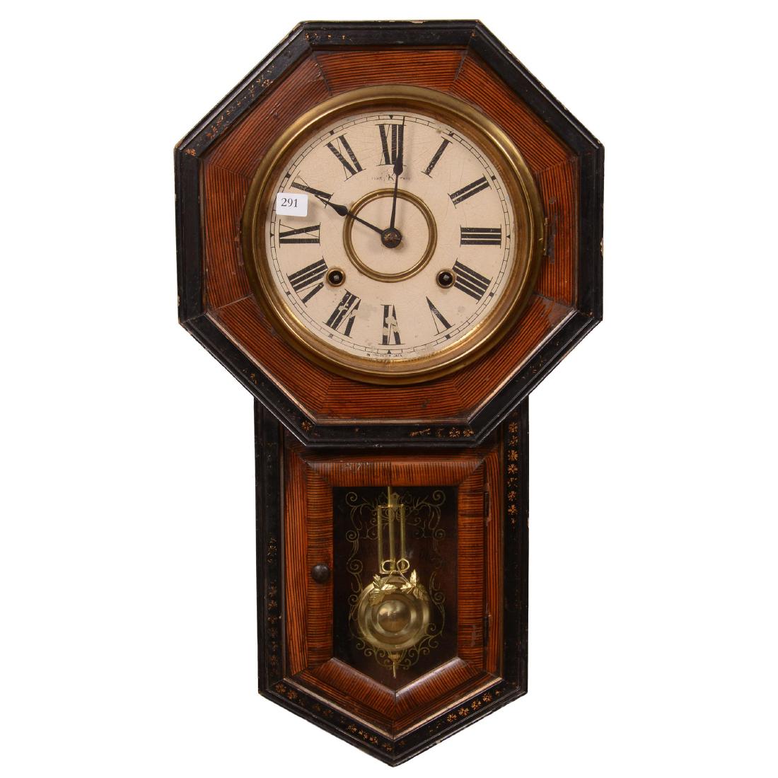 Drop Box Wall Regulator: Drop Box Wall Regulator 22" X 12" - Wood Veneer with Ebony Trim - Original Nagoya Shoji Label - Some Wear to Case