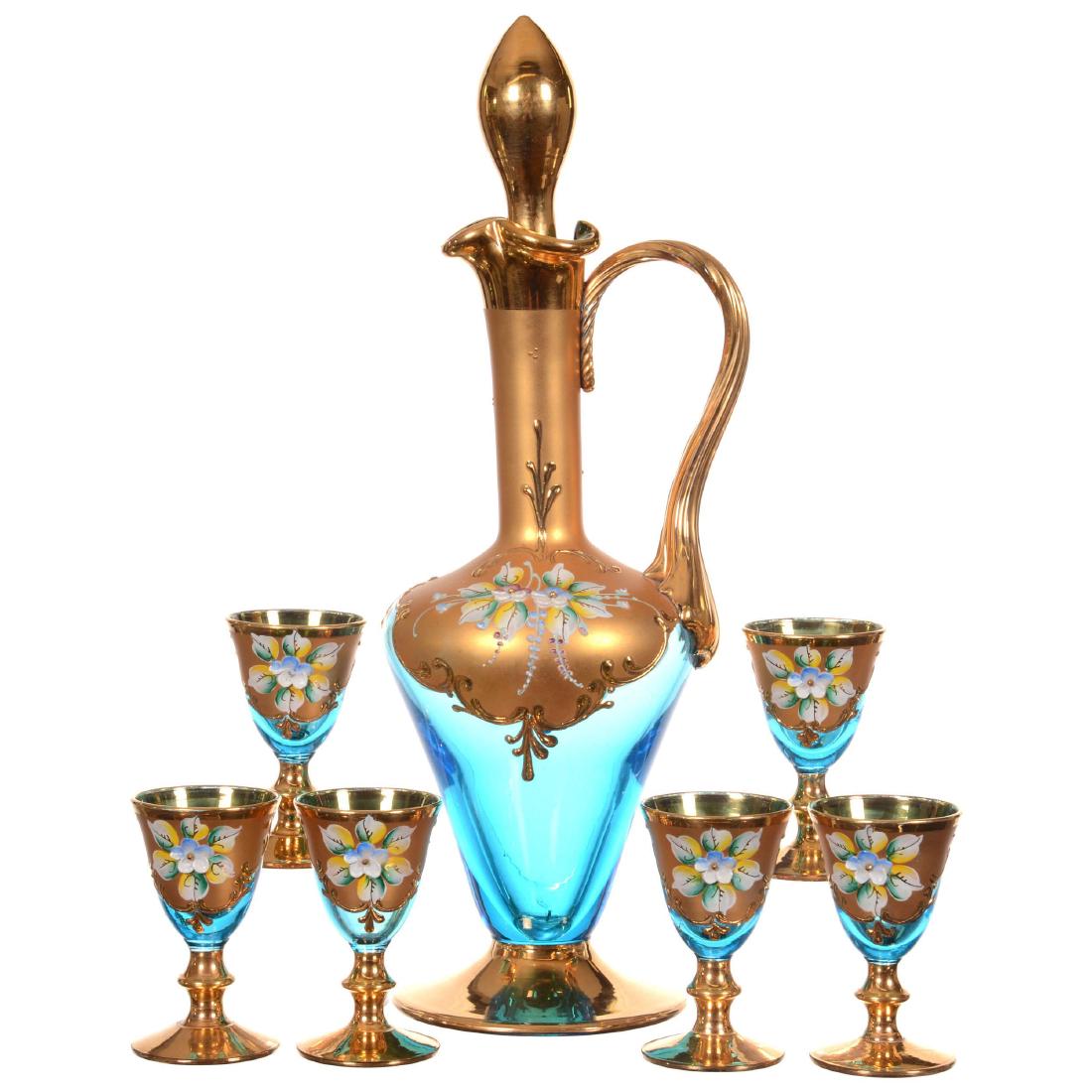 Seven Piece Bohemian Art Glass Liqueur Set (1 of 2)