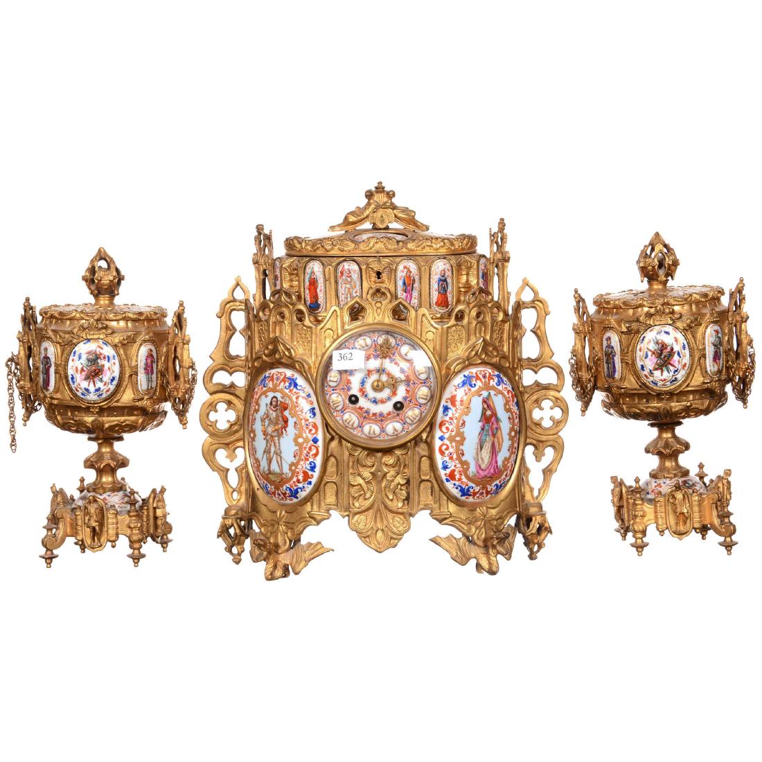 Early French Sevres Three Piece Ormolu Clock Set (1 of 8)