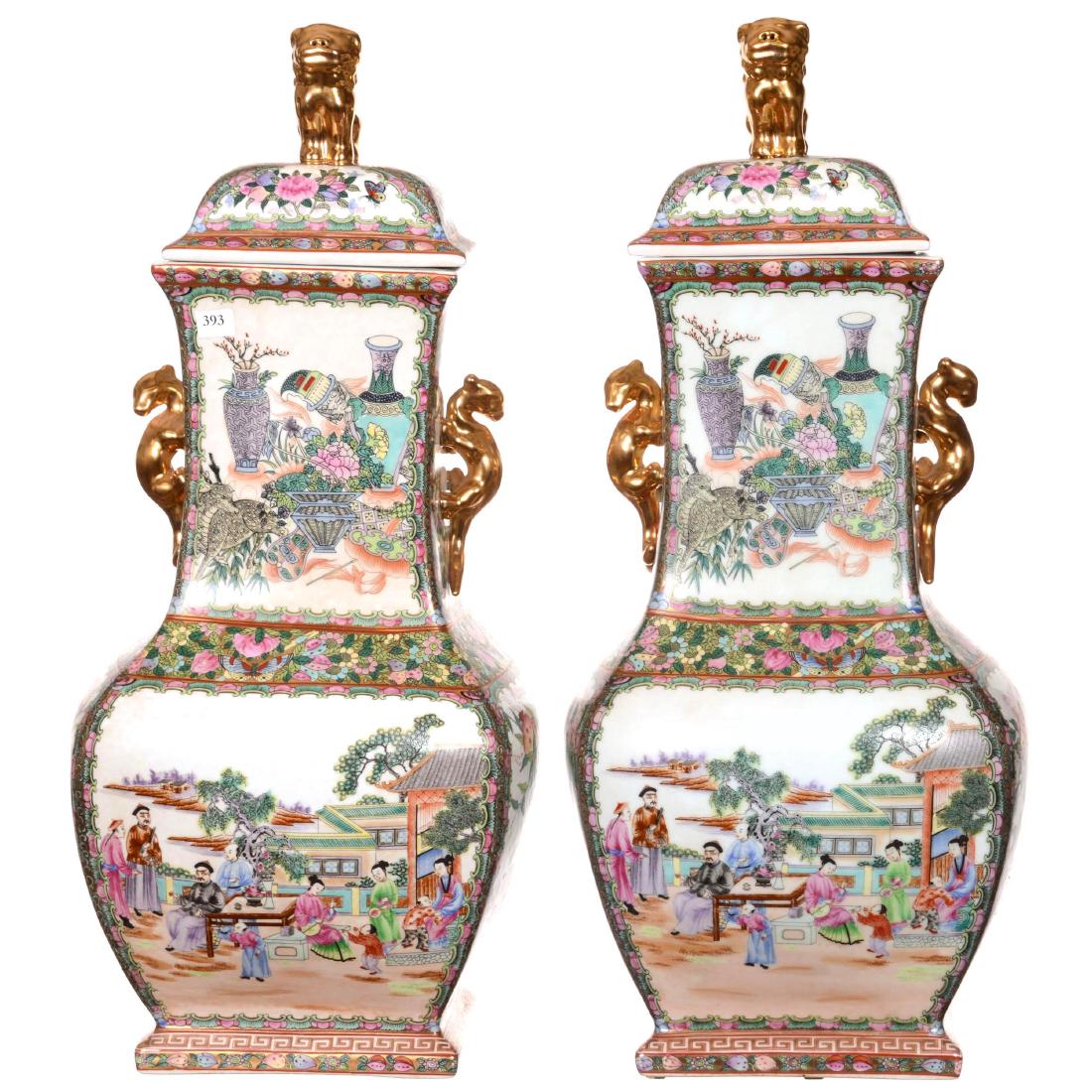 Pair of Oriental Porcelain Covered Urns (1 of 3)