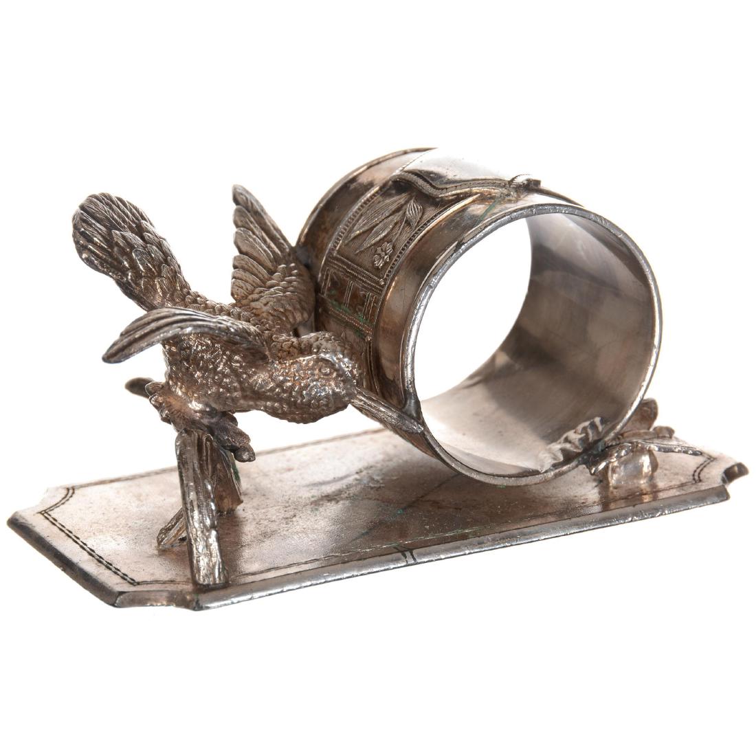 Silver-plate Napkin Ring: 2" X 4.25" Silver-plate Napkin Ring Toronto #1132 - Hummingbird And Butterflies - Small Touch-Up Near Butterfly's Wings