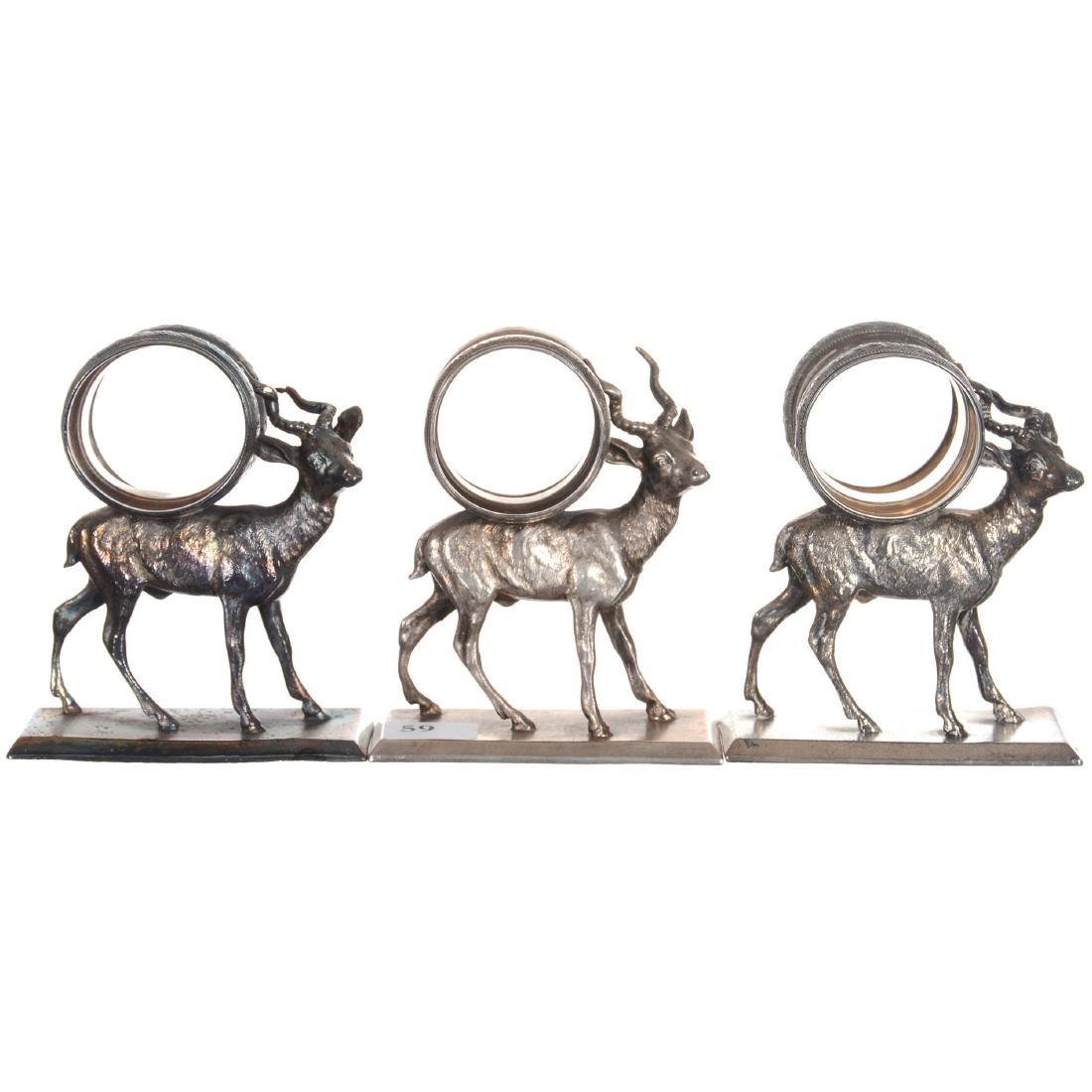 Three Meriden #204 Napkin Rings: (3) 4" X 3.25" Meriden #204 Napkin Rings Gazelle Holding Ring