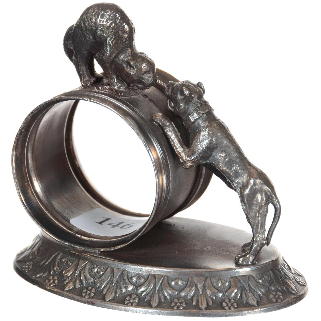 Silver-plate Napkin Ring: 3" X 3.5" Silver-plate Napkin Ring Meriden #275 - Dog and Cat