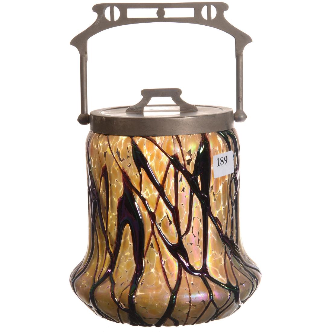 Unmarked Loetz Style Art Glass Biscuit Jar (1 of 2)