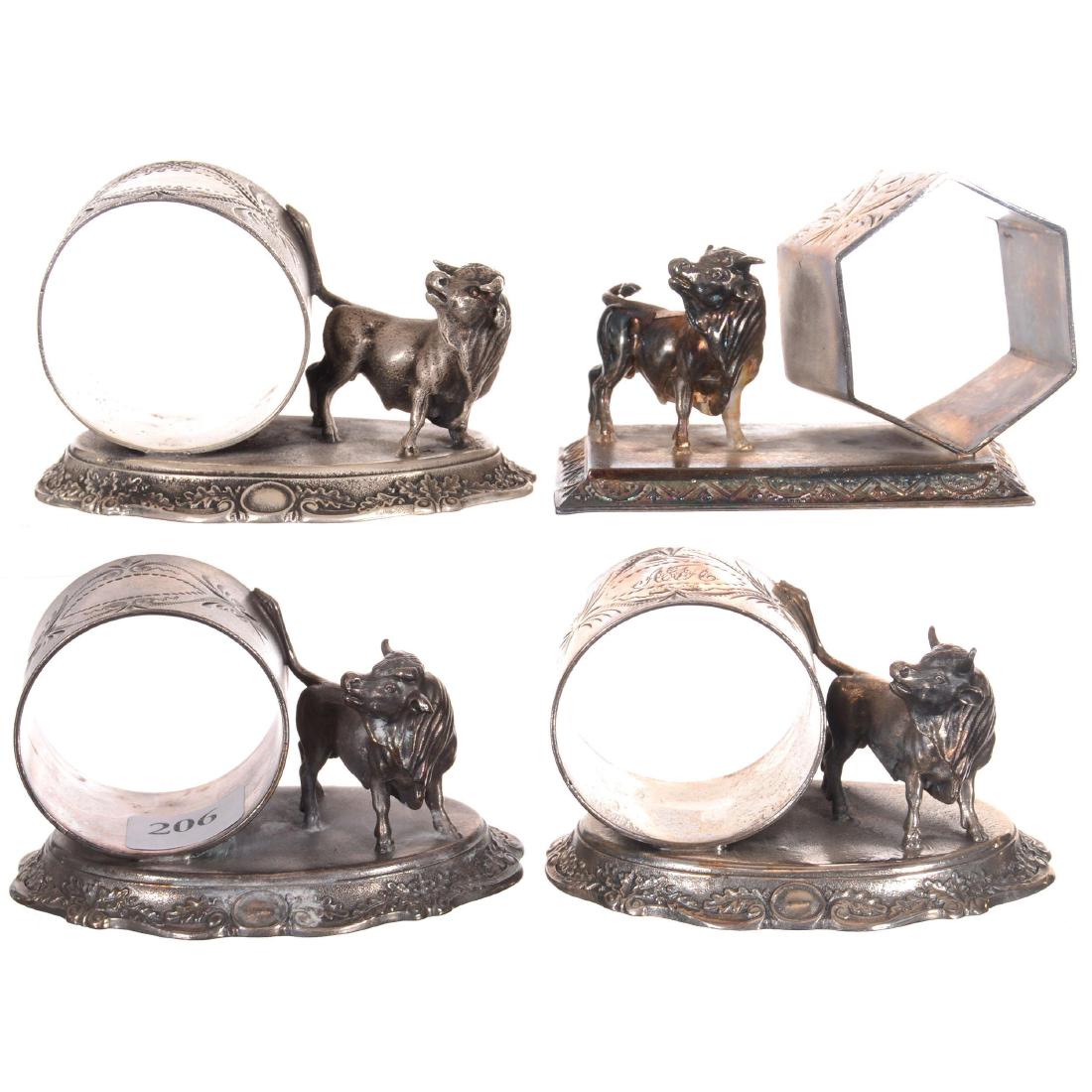 Four Figural Silver-plate Napkin Rings Featuring Bulls (1 of 3)