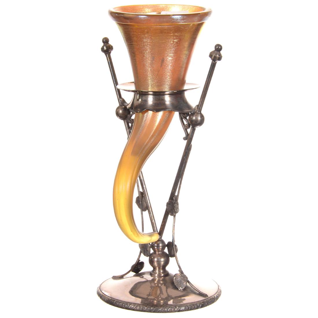 Gold Iridescent Cornucopia Art Glass Vase (1 of 2)